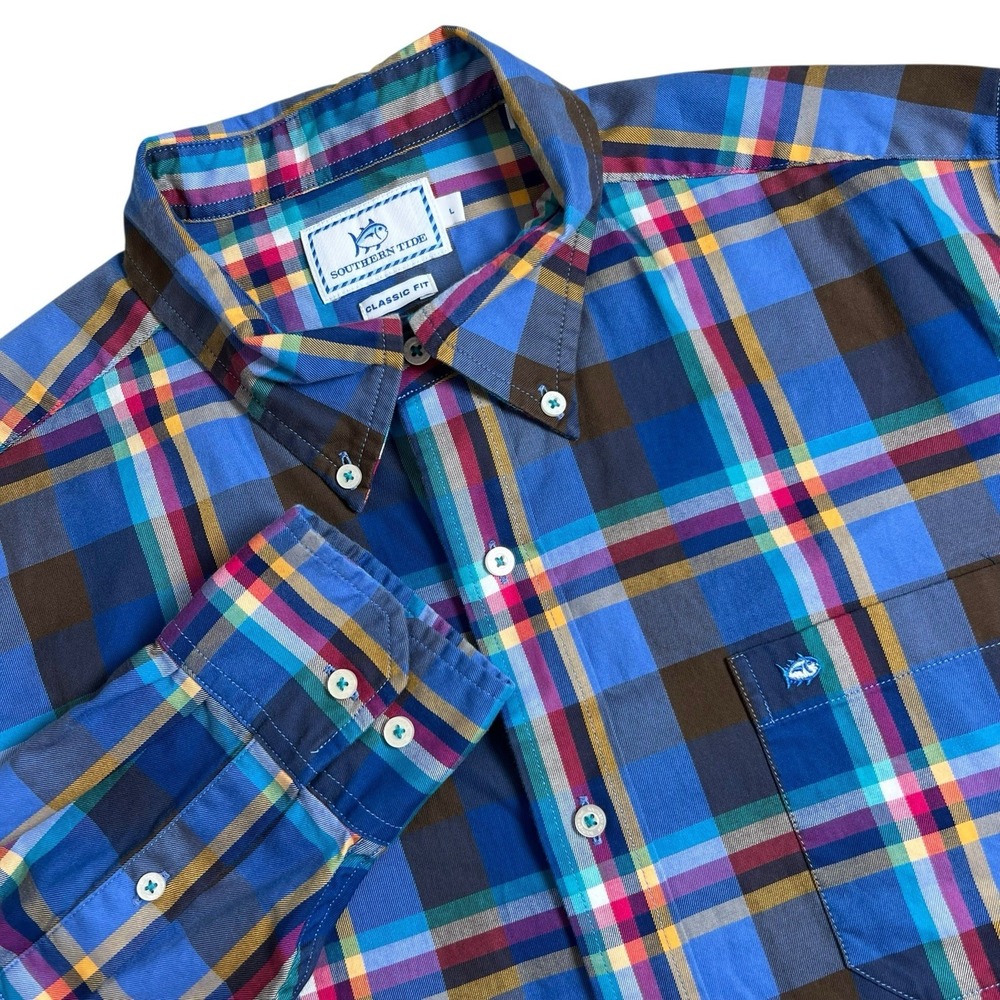 Southern Tide Mens L Classic Fit Multicolor Plaid Long Sleeve Button Down Shirt
